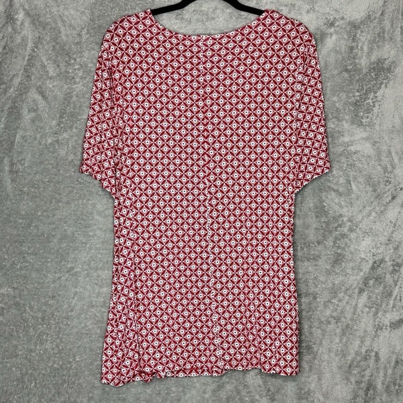 Catherines 1X Top Shirt Red Paisley Short Sleeve Keyhole Scoop Neck Embroidered - Picture 4 of 6